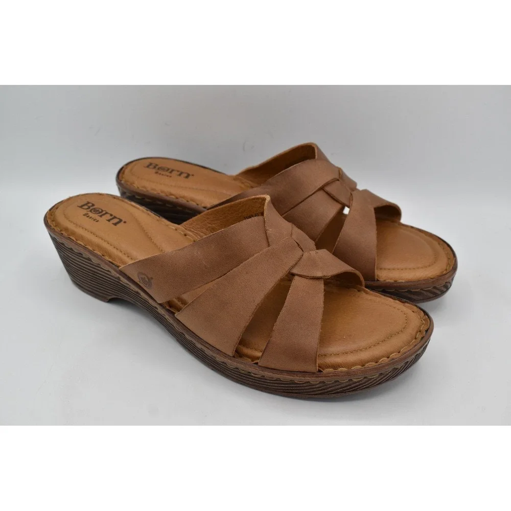Born Women Size 11 Rosario Light Tan Full Grain Leather Slides Sandals Shoes